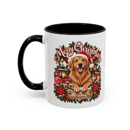 Golden Retriever Merry Christmas, personalised accent colour 11oz mug