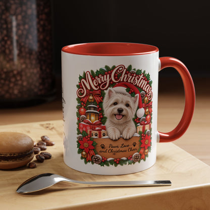 Maltese #2 Merry Christmas, personalised accent colour 11oz mug