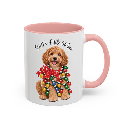 Labradoodle #1, Santa's little helper, personalised accent colour 11oz mug
