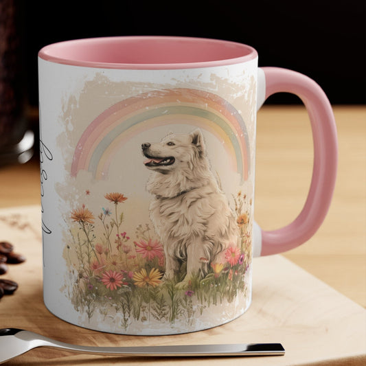 Samoyed Rainbow Personalized Colorful Accent Mugs, 11oz