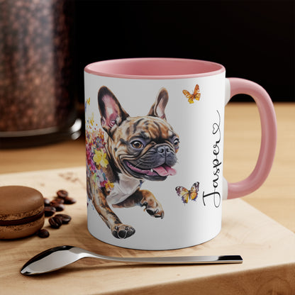 French Bulldog, Brindle running personalized colourful Mugs, 11oz