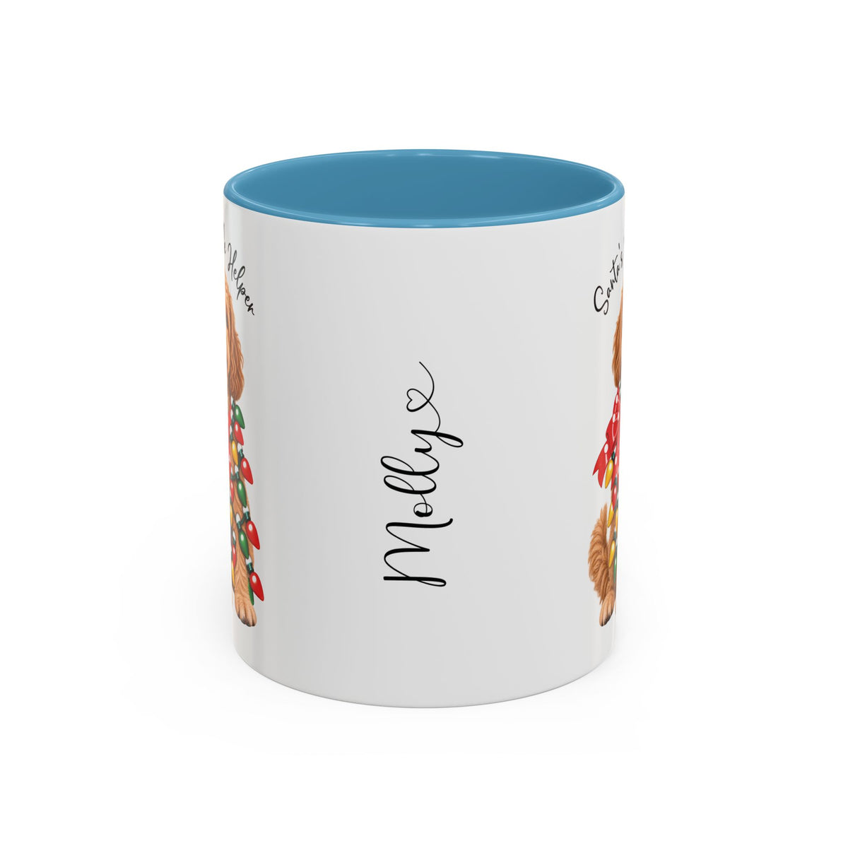 Labradoodle #1, Santa's little helper, personalised accent colour 11oz mug