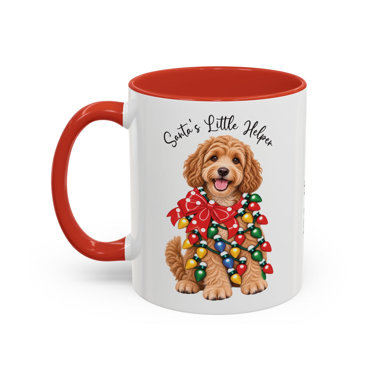 Labradoodle #1, Santa's little helper, personalised accent colour 11oz mug