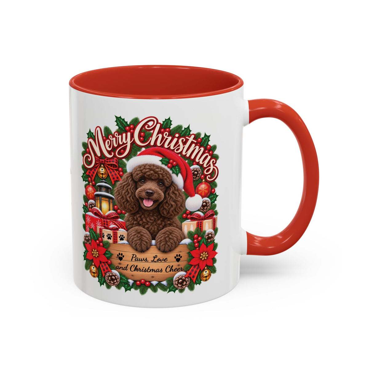 Poodle #2 Merry Christmas, personalised accent colour 11oz mug