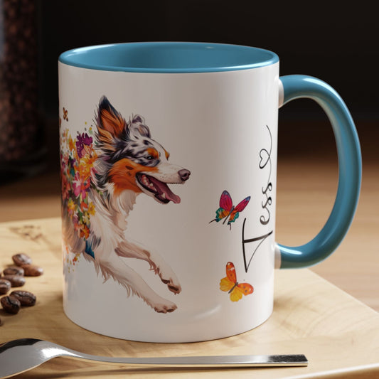 Border Collie (Australian Collie) Blue Merle, Personalized Accent Mugs, 11oz