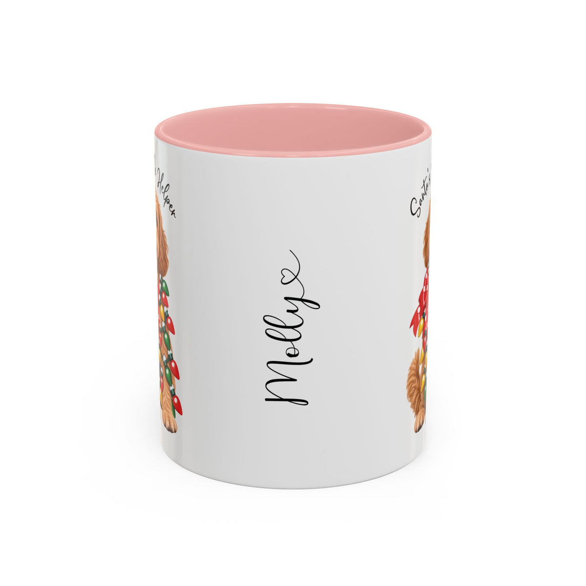 Labradoodle #1, Santa's little helper, personalised accent colour 11oz mug
