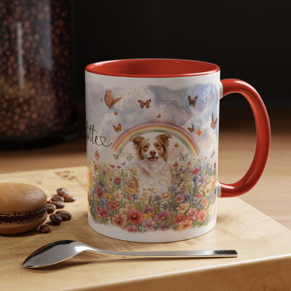 Border Collie, Red Merle Rainbow Personalized Accent Mugs, 11oz