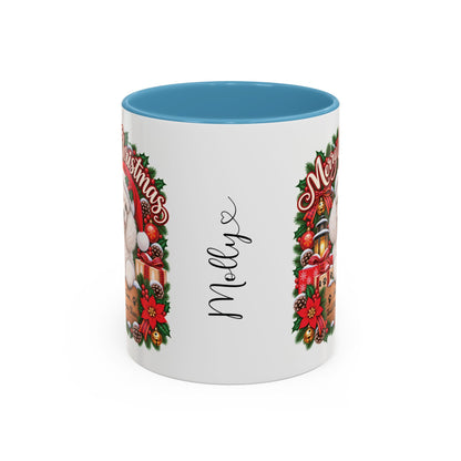 Poodle #4 Merry Christmas, personalised accent colour 11oz mug
