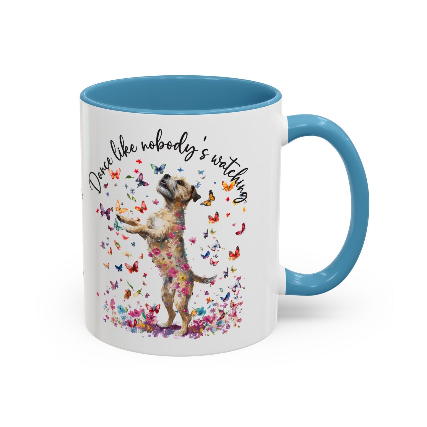 Border Terrier "Dance like nobody's watching" personalized colourful Mugs, 11oz