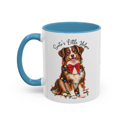 Australian Shepherd, Santa's little helper, personalised accent colour 11oz mug