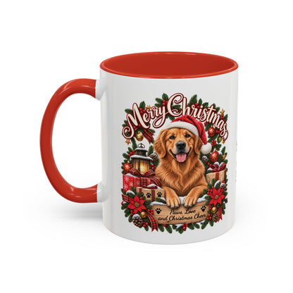 Golden Retriever Merry Christmas, personalised accent colour 11oz mug