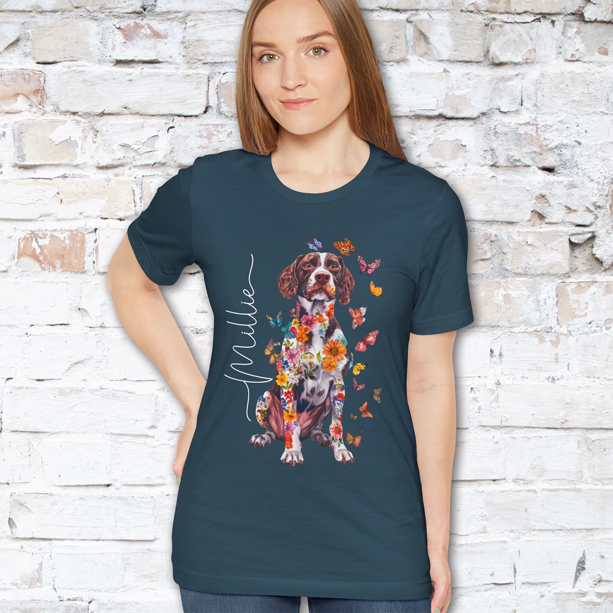 American Brittany #3 Floral Personalized T shirt