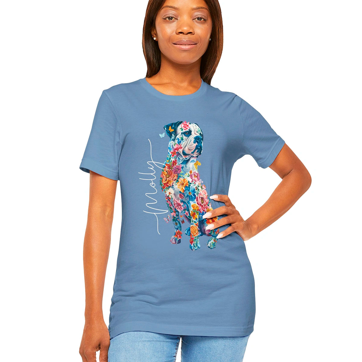 American Bulldog Floral Personalized T shirt