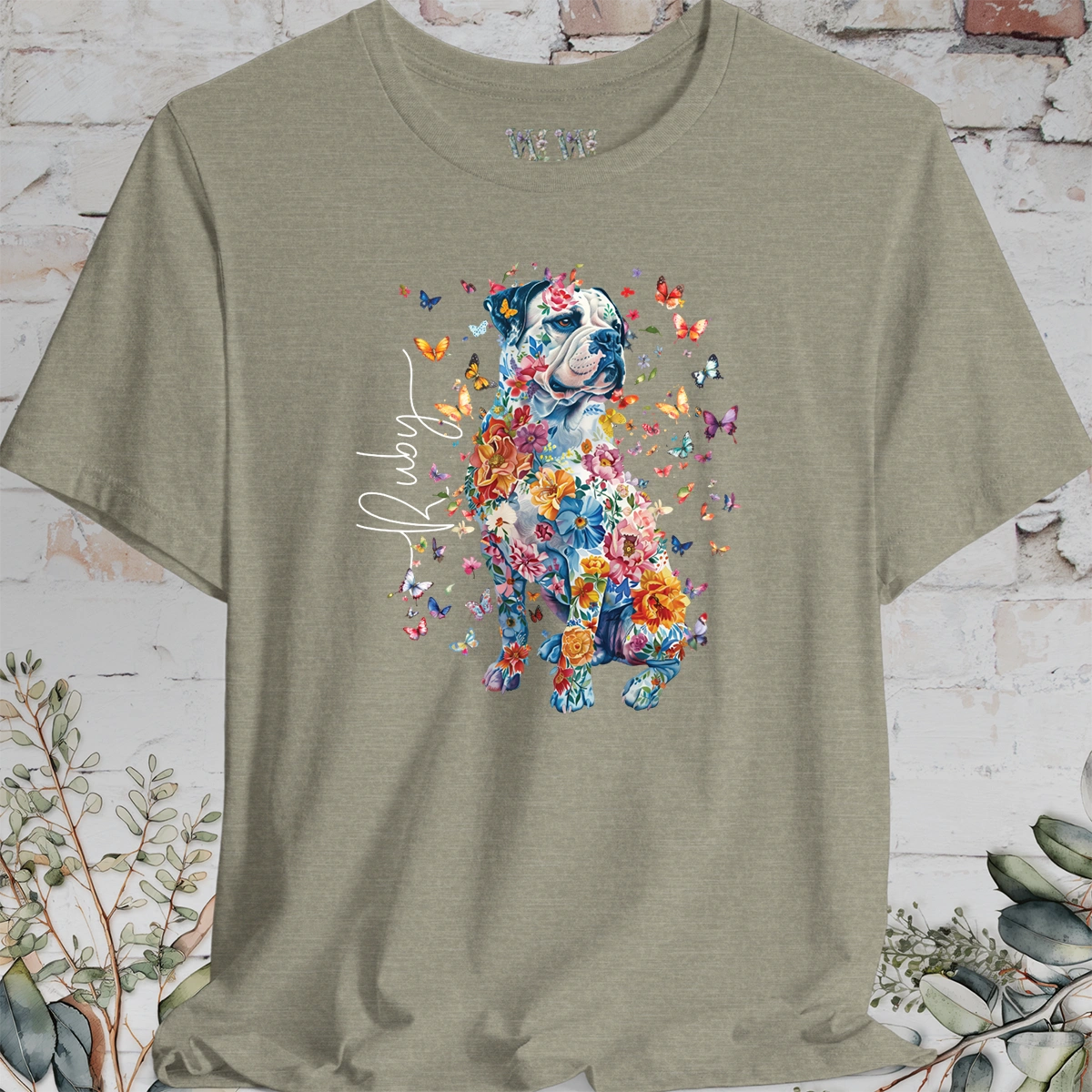 American Bulldog Floral Personalized T shirt