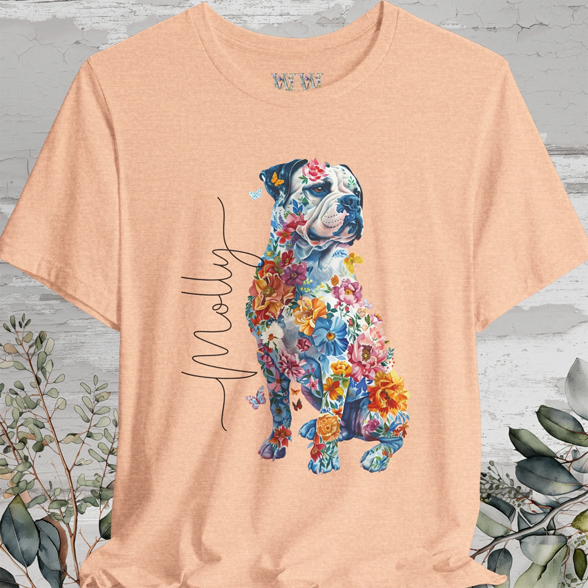 American Bulldog Floral Personalized T shirt