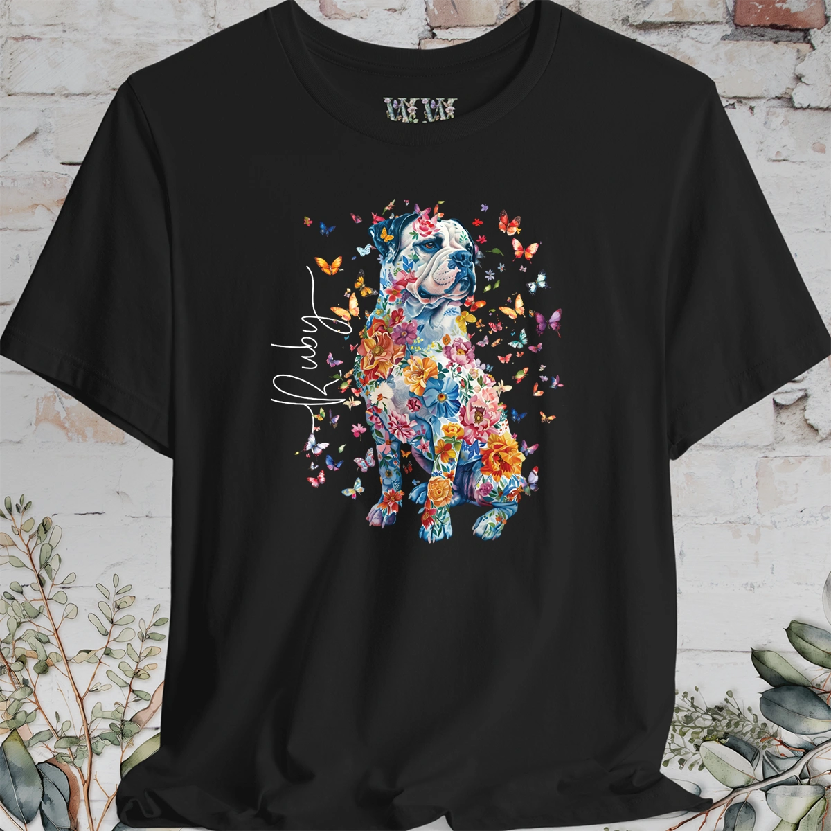 American Bulldog Floral Personalized T shirt