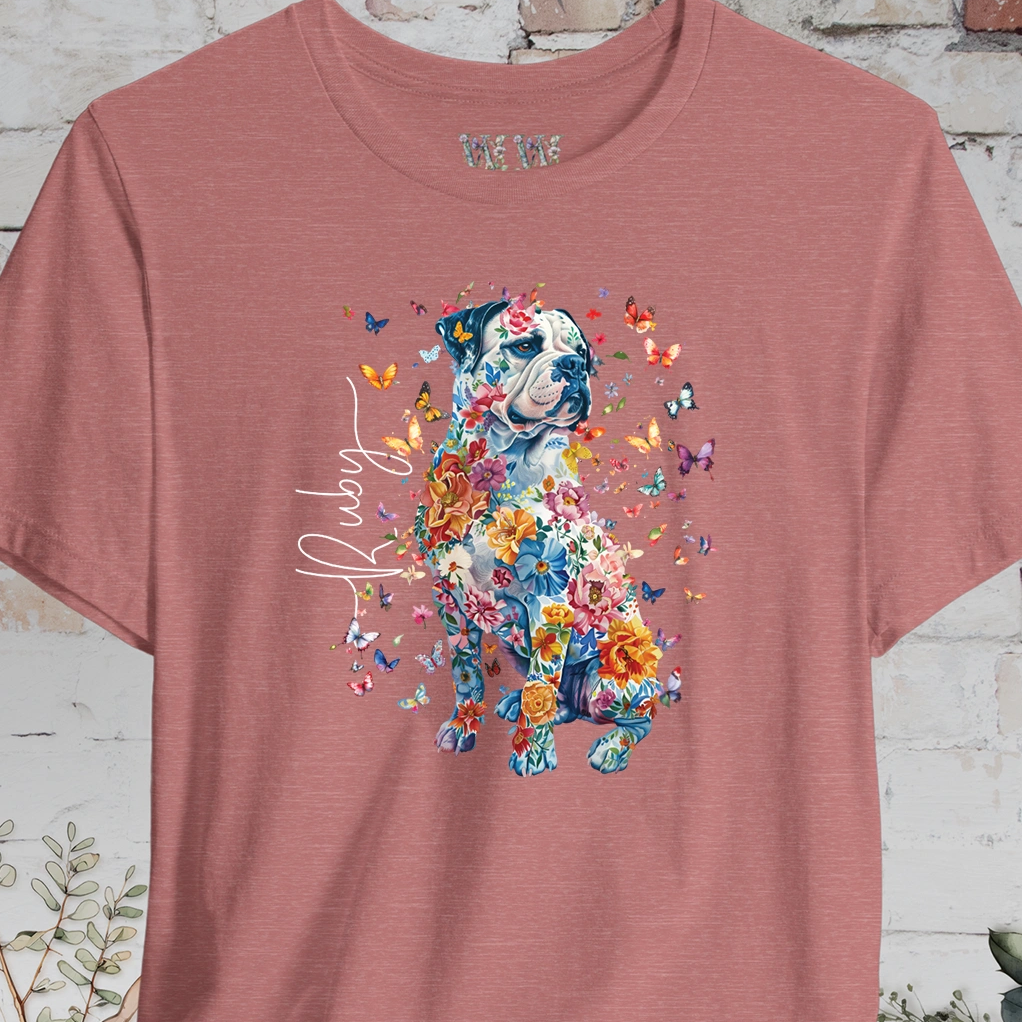 American Bulldog Floral Personalized T shirt