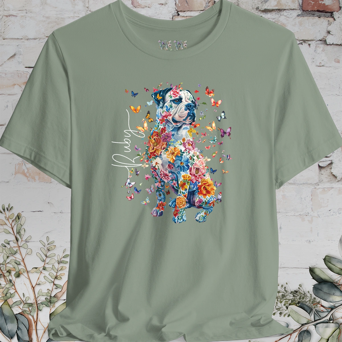 American Bulldog Floral Personalized T shirt