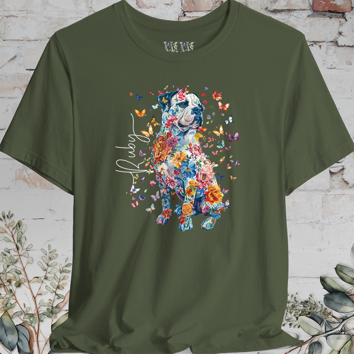 American Bulldog Floral Personalized T shirt