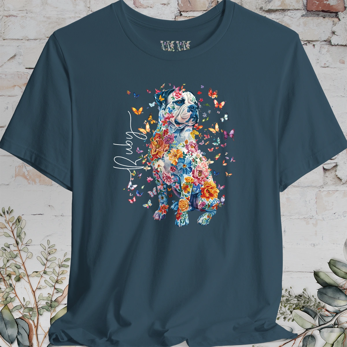 American Bulldog Floral Personalized T shirt