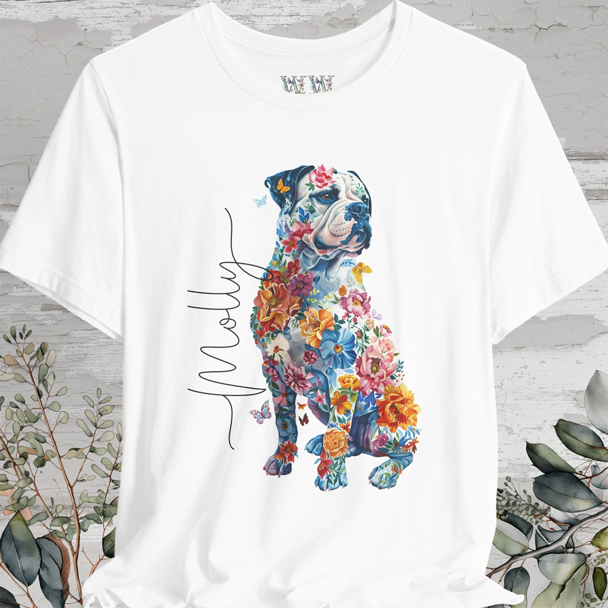 American Bulldog Floral Personalized T shirt