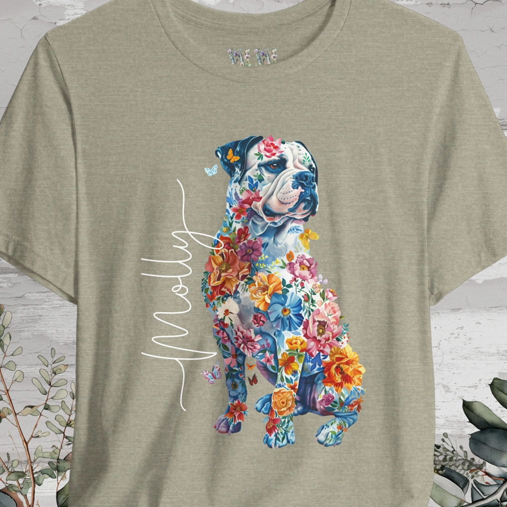 American Bulldog Floral Personalized T shirt