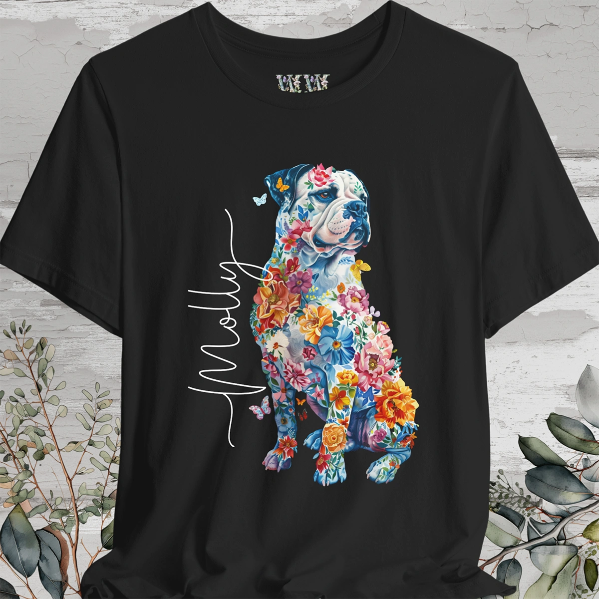 American Bulldog Floral Personalized T shirt