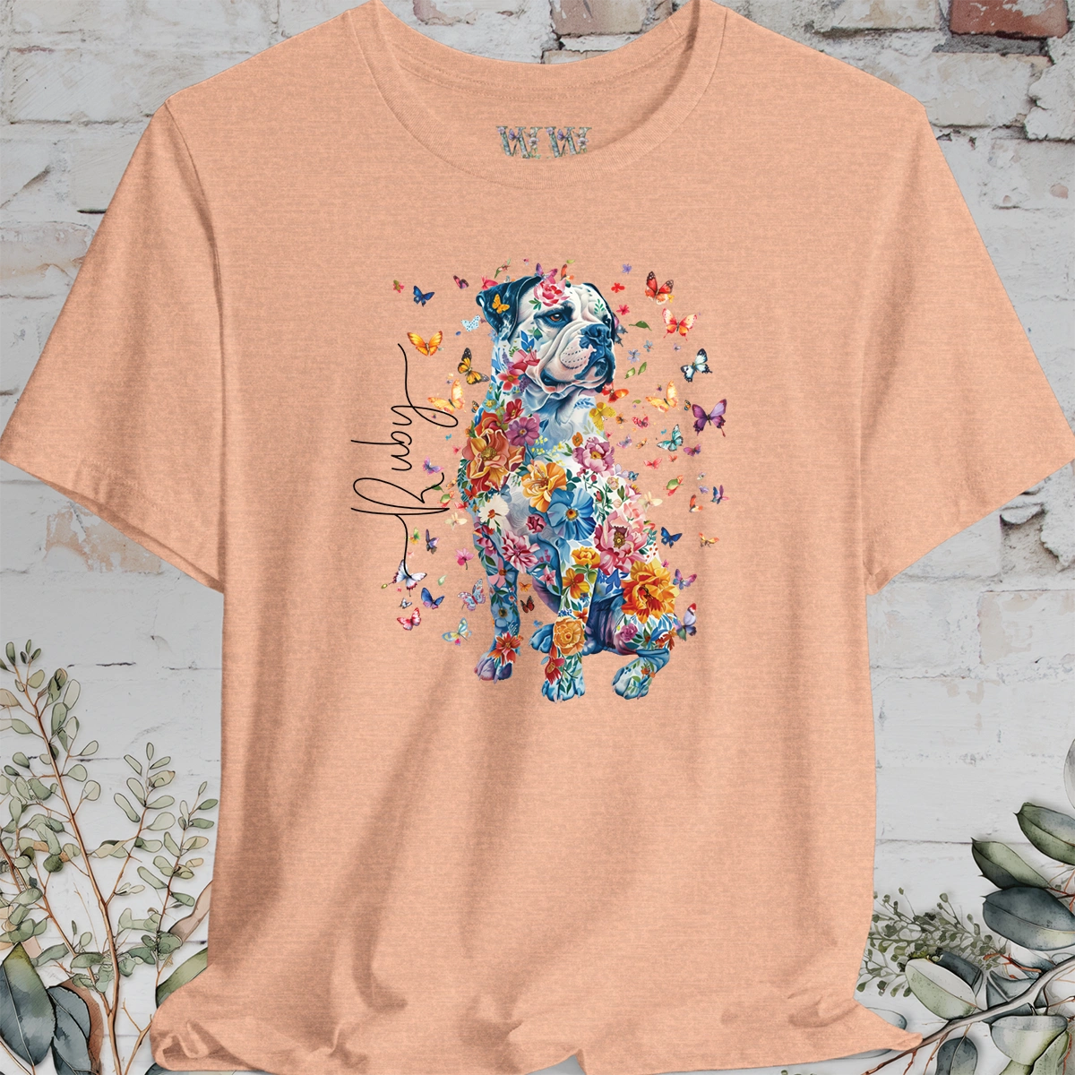 American Bulldog Floral Personalized T shirt