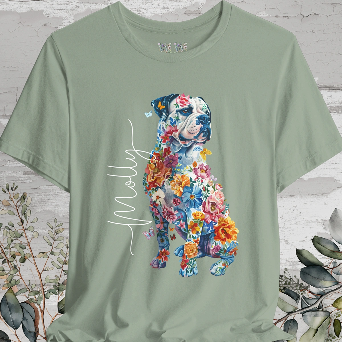 American Bulldog Floral Personalized T shirt