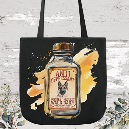 German Shepherd Antidepressant black Canvas Tote Bag