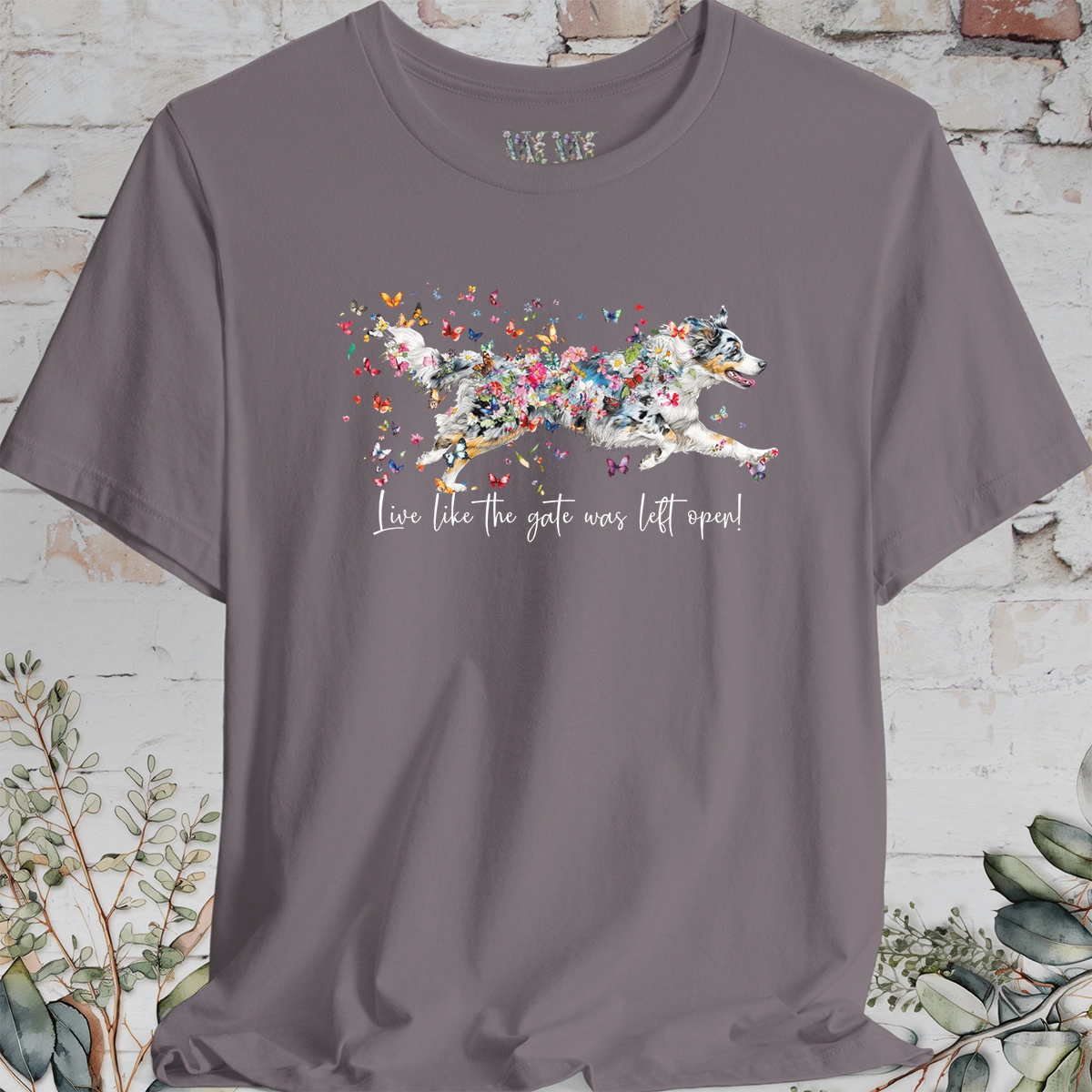Aussie Doodle Blue Merle "Live like the gate was left open" Unisex T shirt