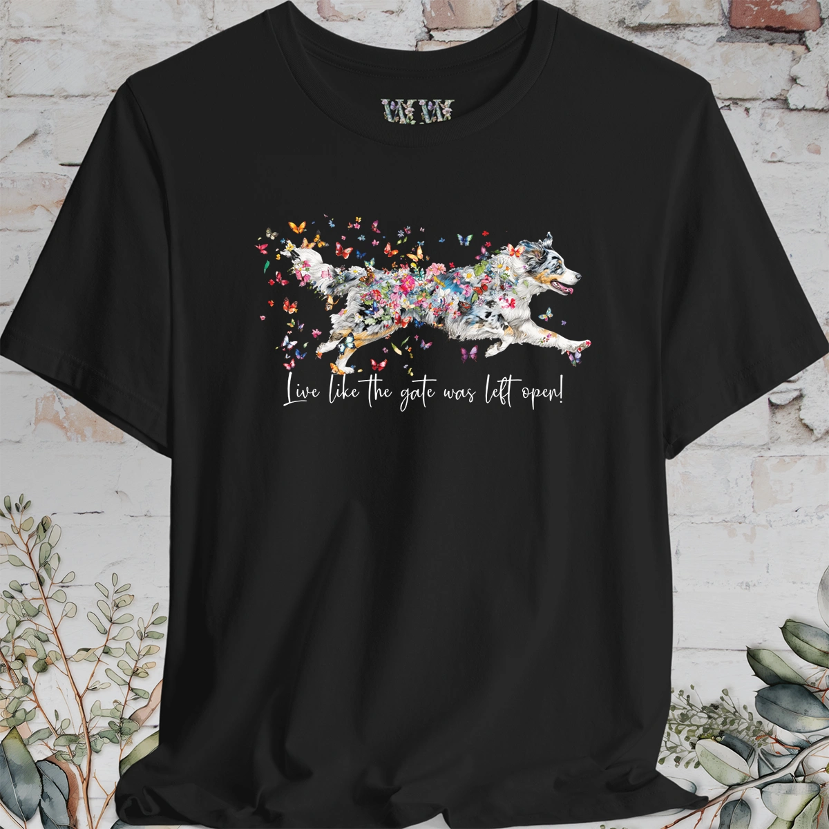 Aussie Doodle Blue Merle "Live like the gate was left open" Unisex T shirt