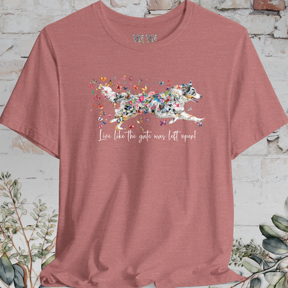 Aussie Doodle Blue Merle "Live like the gate was left open" Unisex T shirt