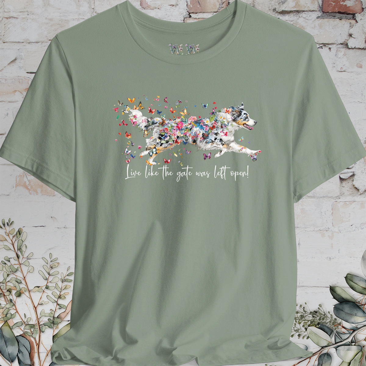 Aussie Doodle Blue Merle "Live like the gate was left open" Unisex T shirt