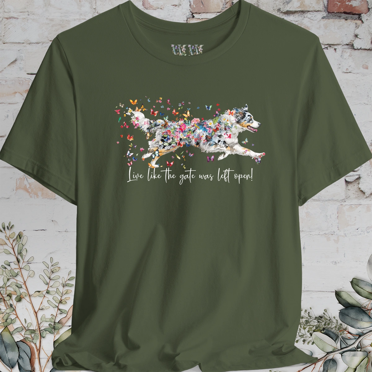 Aussie Doodle Blue Merle "Live like the gate was left open" Unisex T shirt
