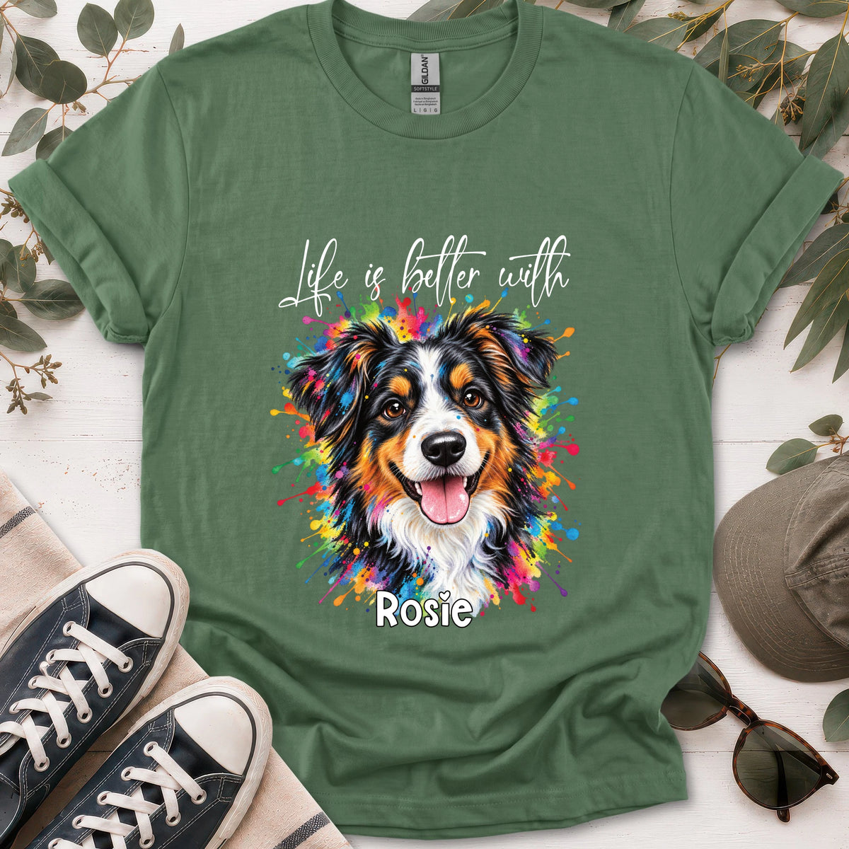 Australian Shepherd #2, Life is better with, unisex T shirt