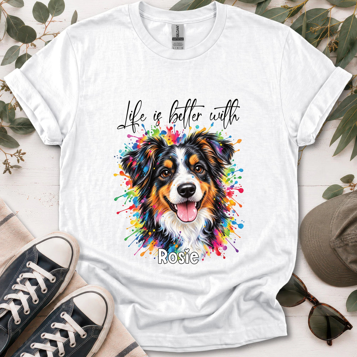 Australian Shepherd #2, Life is better with, unisex T shirt