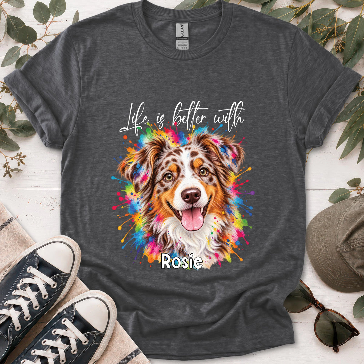 Australian Shepherd #3, Life is better with, unisex T shirt