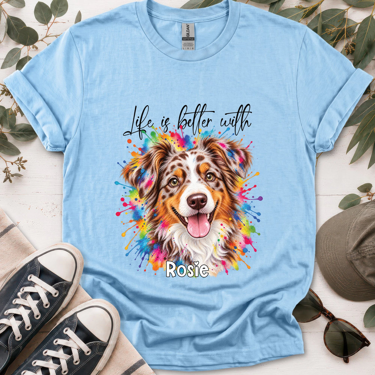 Australian Shepherd #3, Life is better with, unisex T shirt