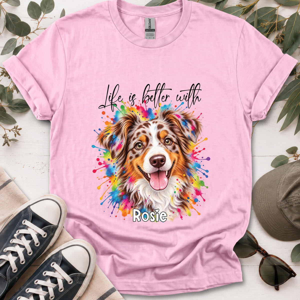 Australian Shepherd #3, Life is better with, unisex T shirt