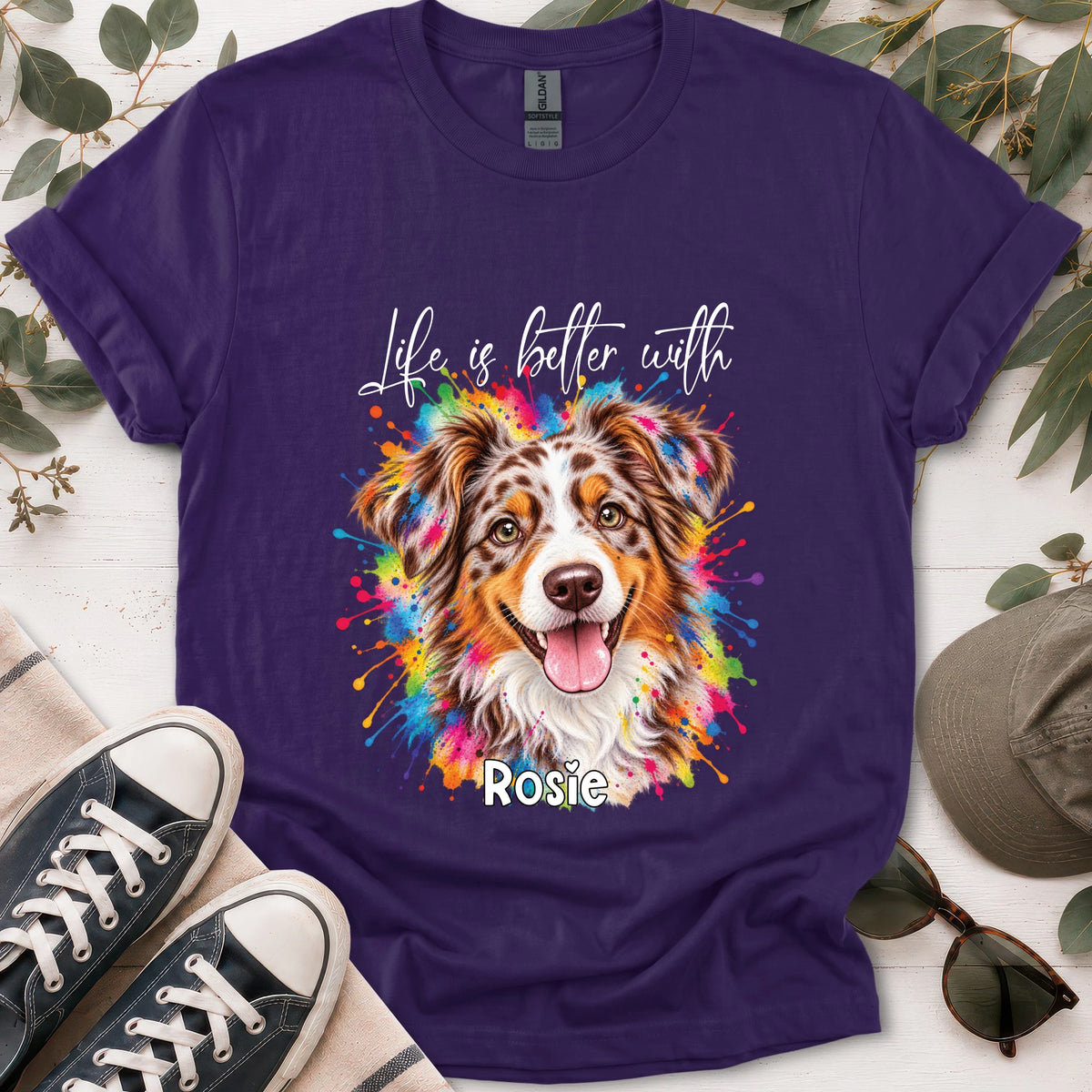 Australian Shepherd #3, Life is better with, unisex T shirt