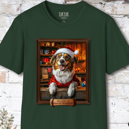 Australian Shepherd Santa's Workshop Unisex T shirt