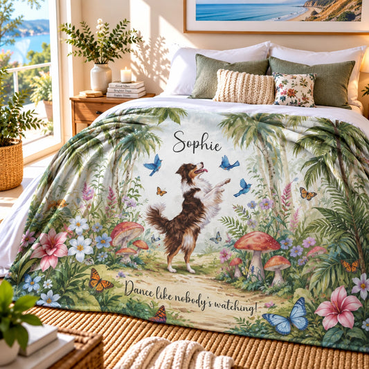 Australian Shepherd Dancing Mystical Forest Personalised Blanket