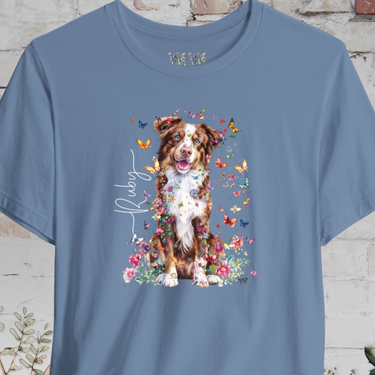 Australian Shepherd #5, Personalised Floral Butterfly T shirt
