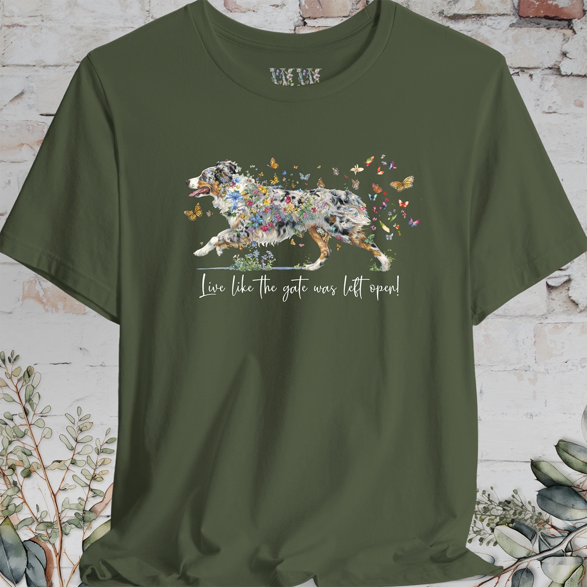 Australian Shepherd Blue Merle, (docked) "Live like the gate was left open" T shirt