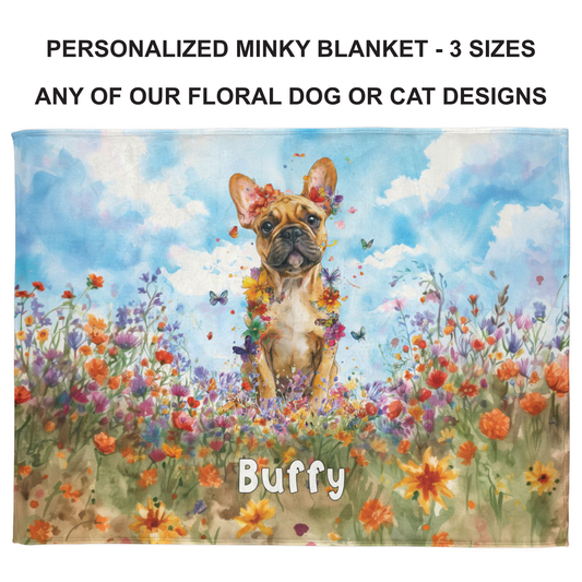 ANY DESIGN Personalised Floral Dog, Meadow Blanket