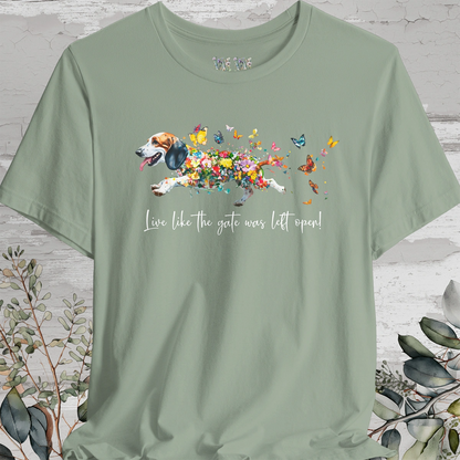 Basset Hound #1 "Live like the gate was left open" Unisex T shirt