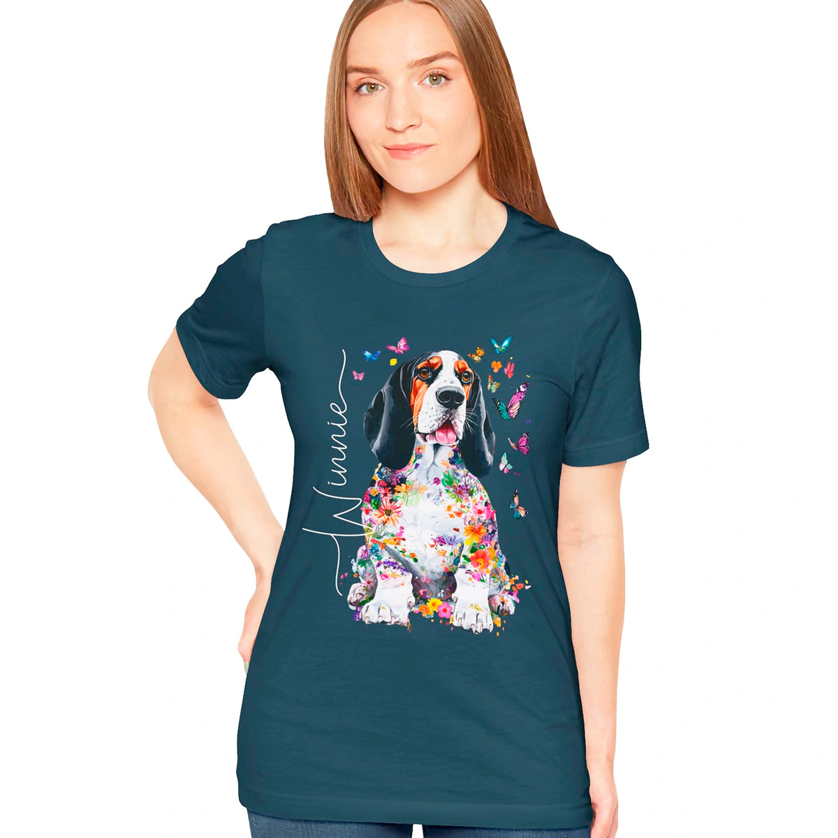 Basset Hound #4 Floral Personalized T shirt