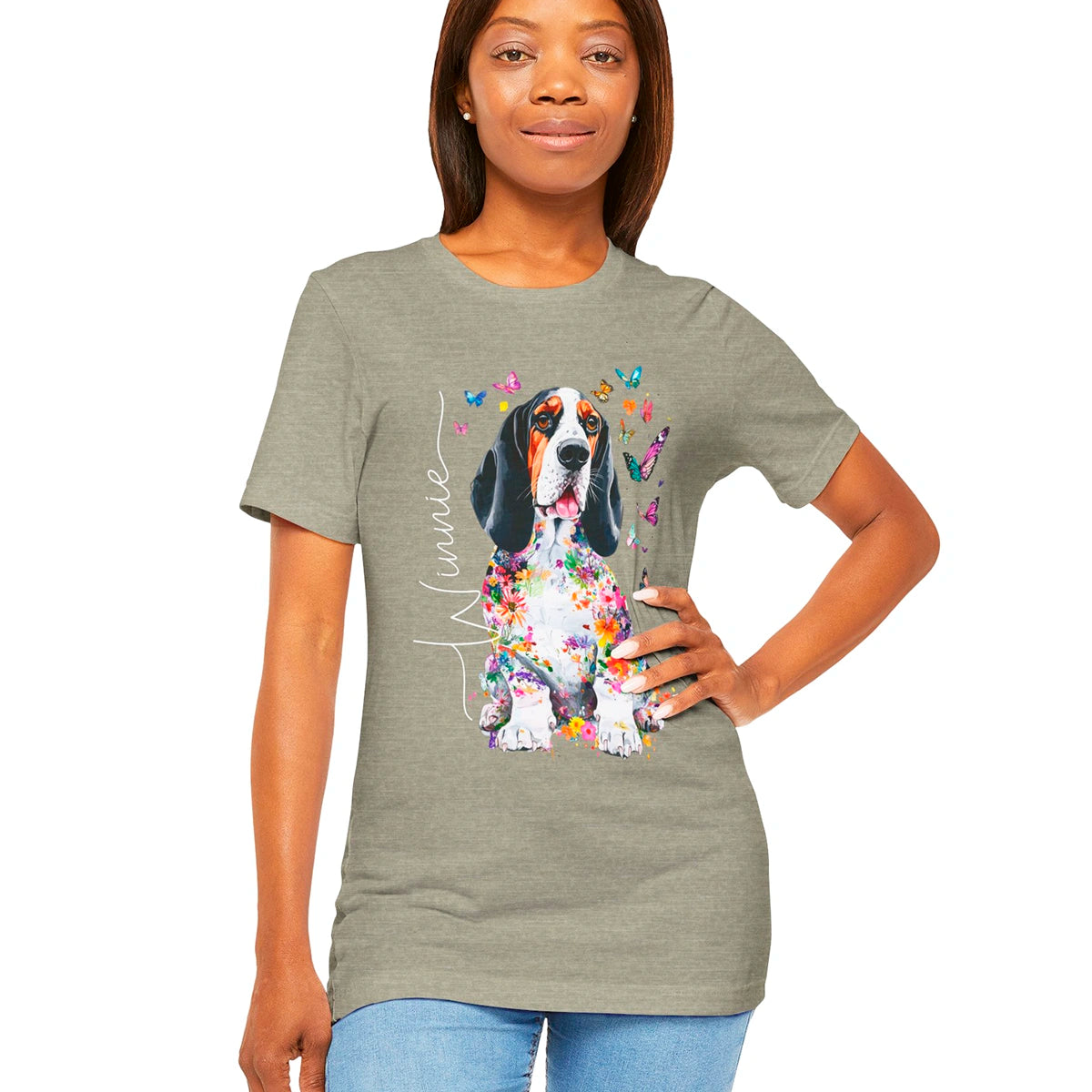 Basset Hound #4 Floral Personalized T shirt