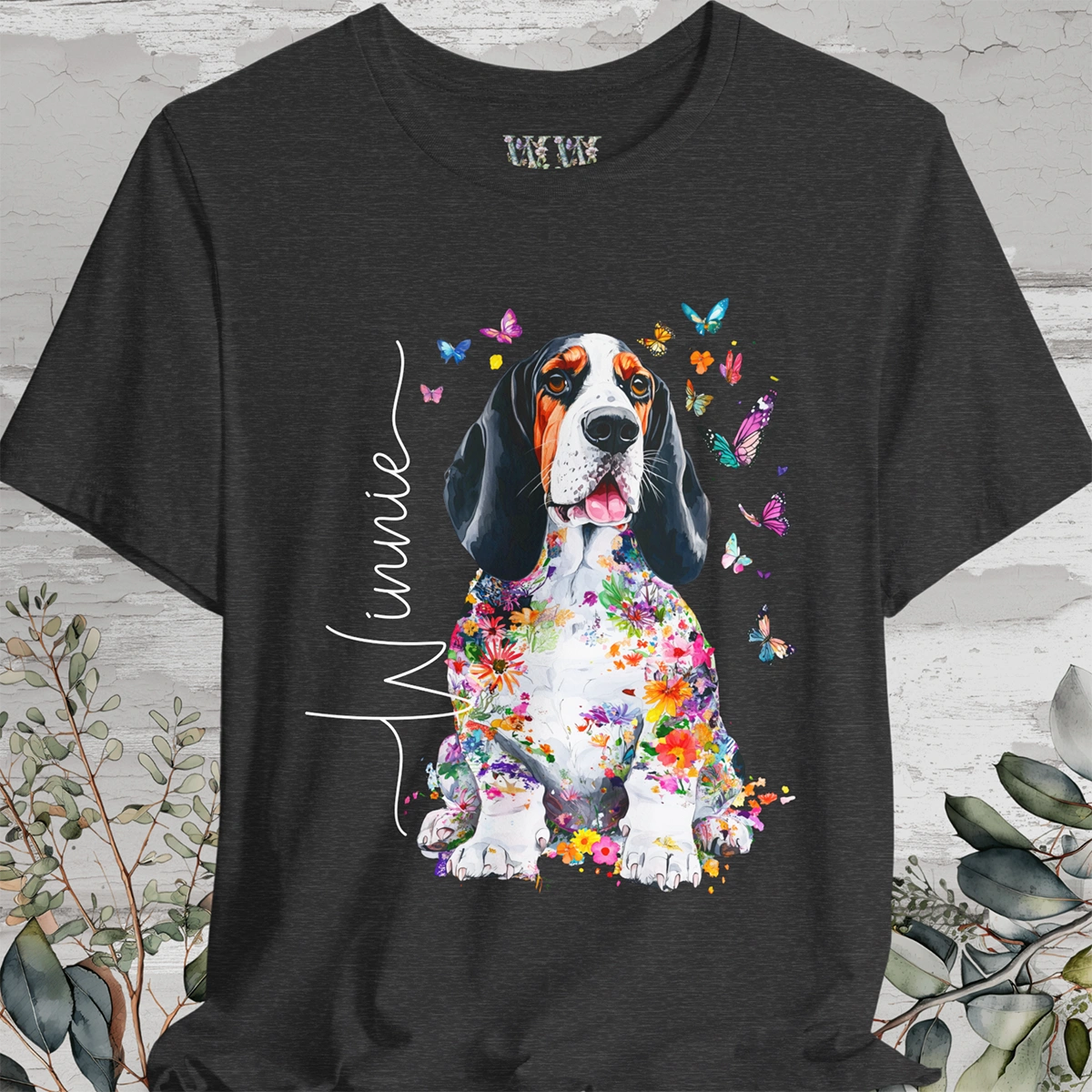 Basset Hound #4 Floral Personalized T shirt